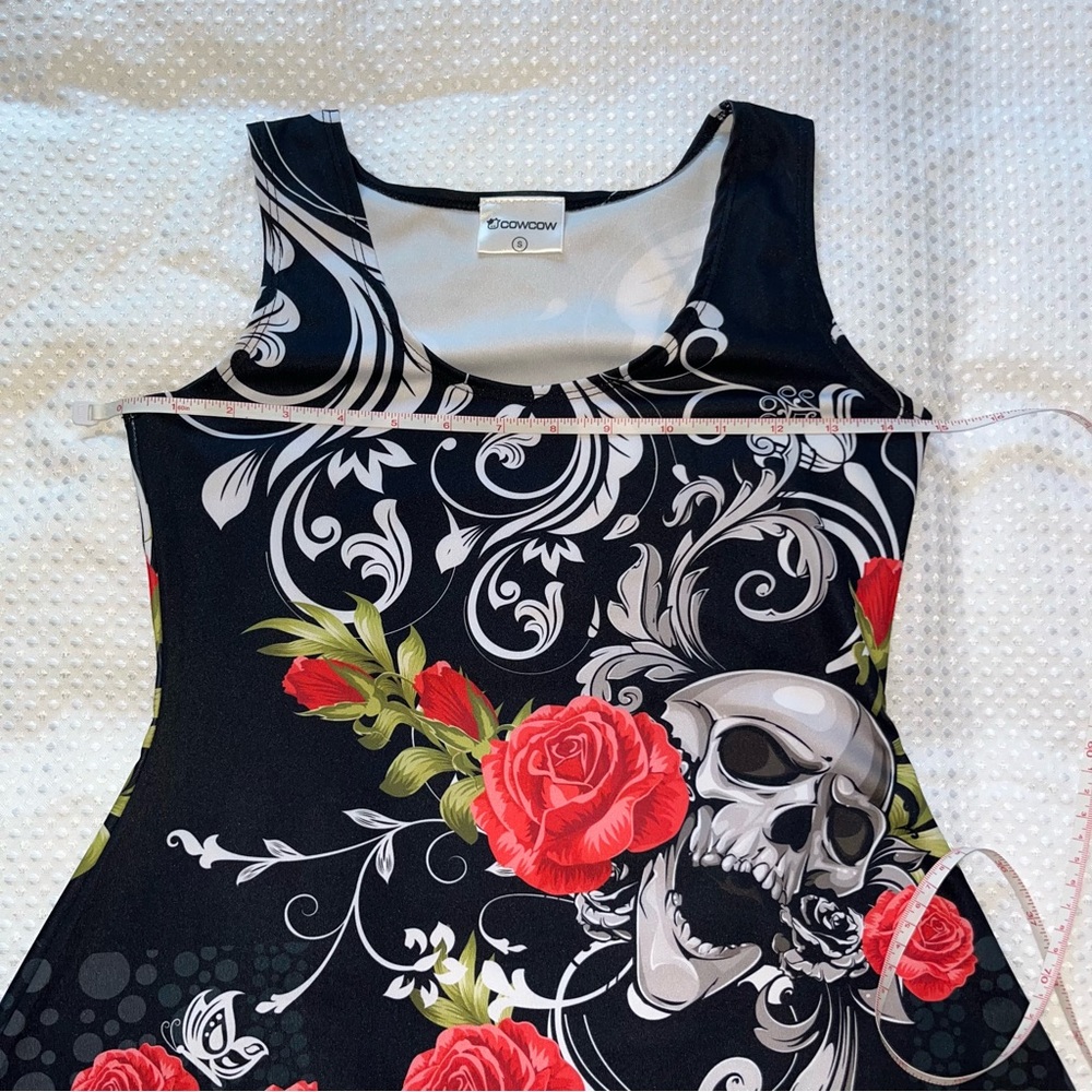 Red and White Gothic Mini Dress with Halter Neckline (1-210) - Picture 6 of 12